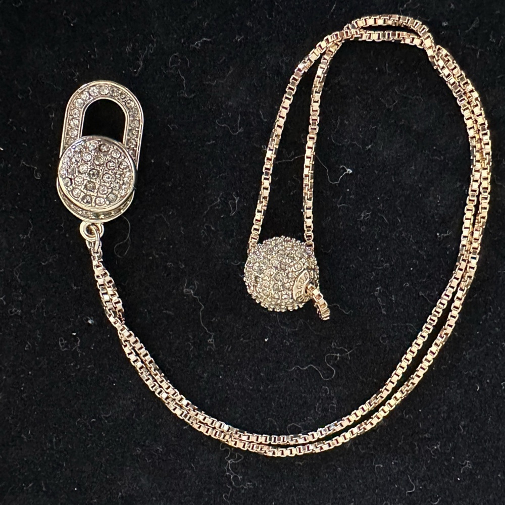 NWOT Henri Bendel Gold Crystal Pave Ball Pendant Necklace 14k Vintage Gold